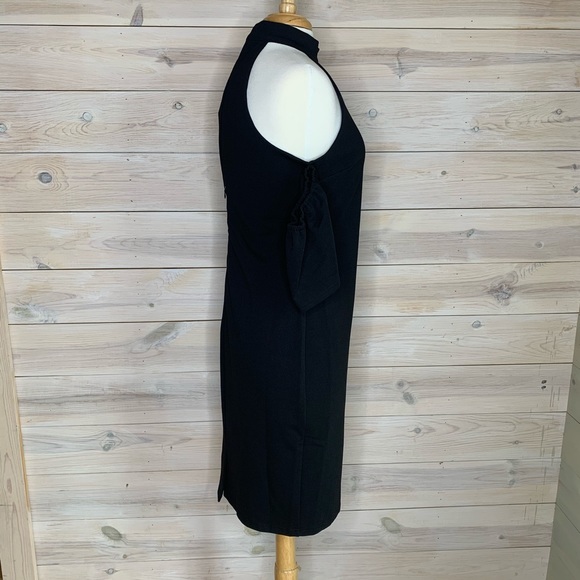 Black Mock Neck Off the Shoulder Mini Dress Bodycon - Picture 9 of 12
